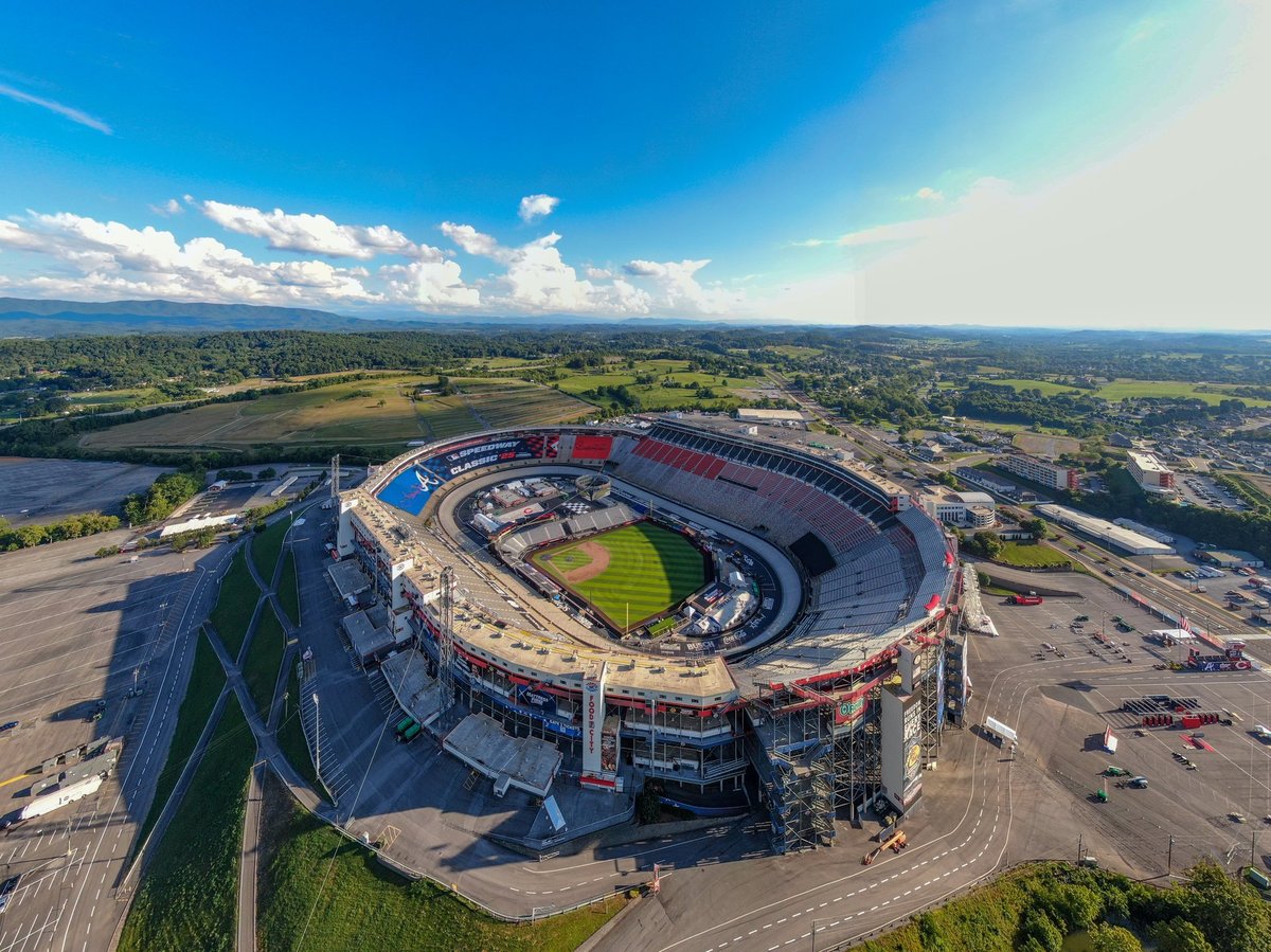 Bristol Motor Speedway transformed for a major event, showcasing grandstand scale and atmosphere