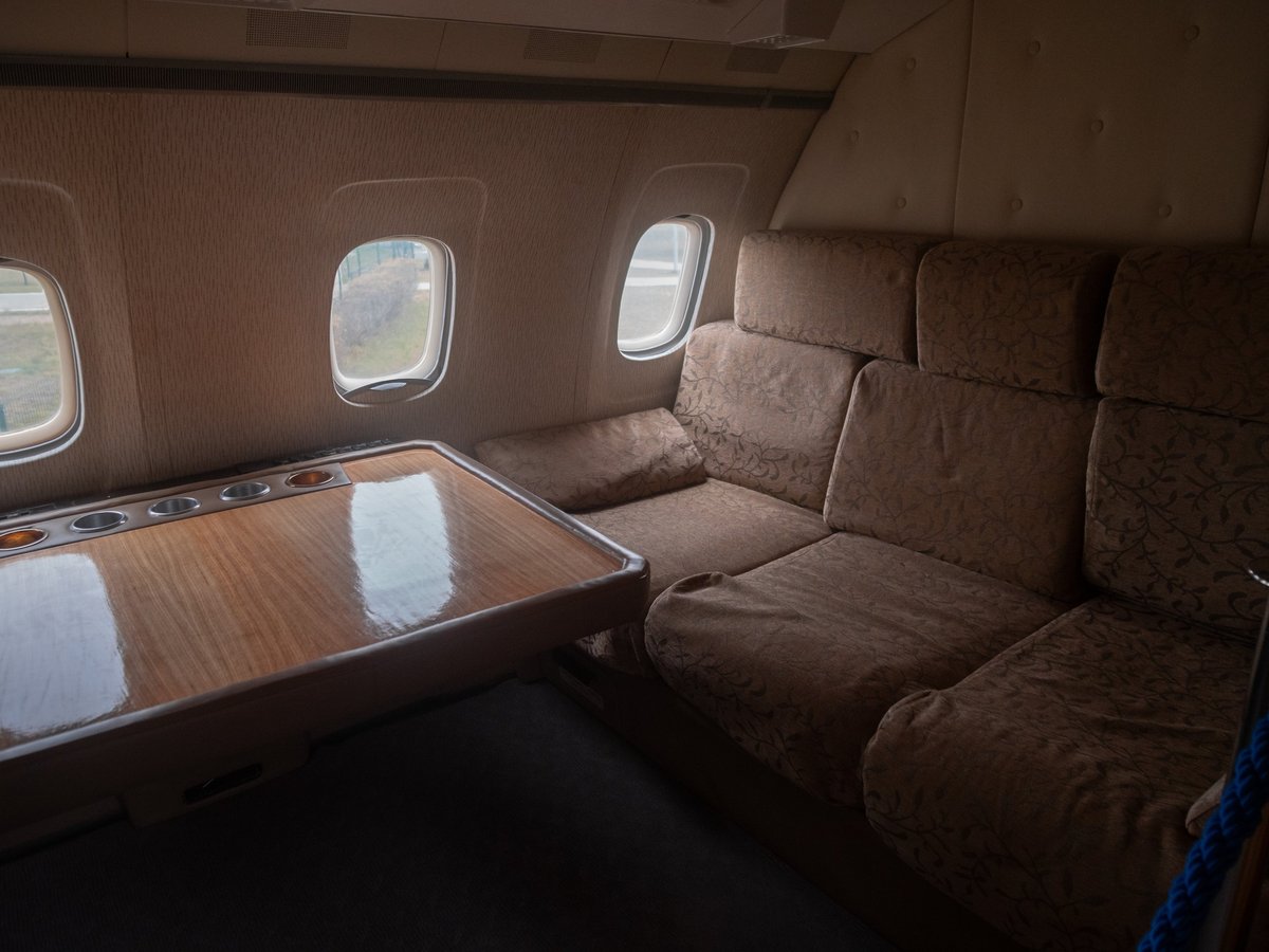 Luxury jet interior with elegant furnishings and cozy seating areas