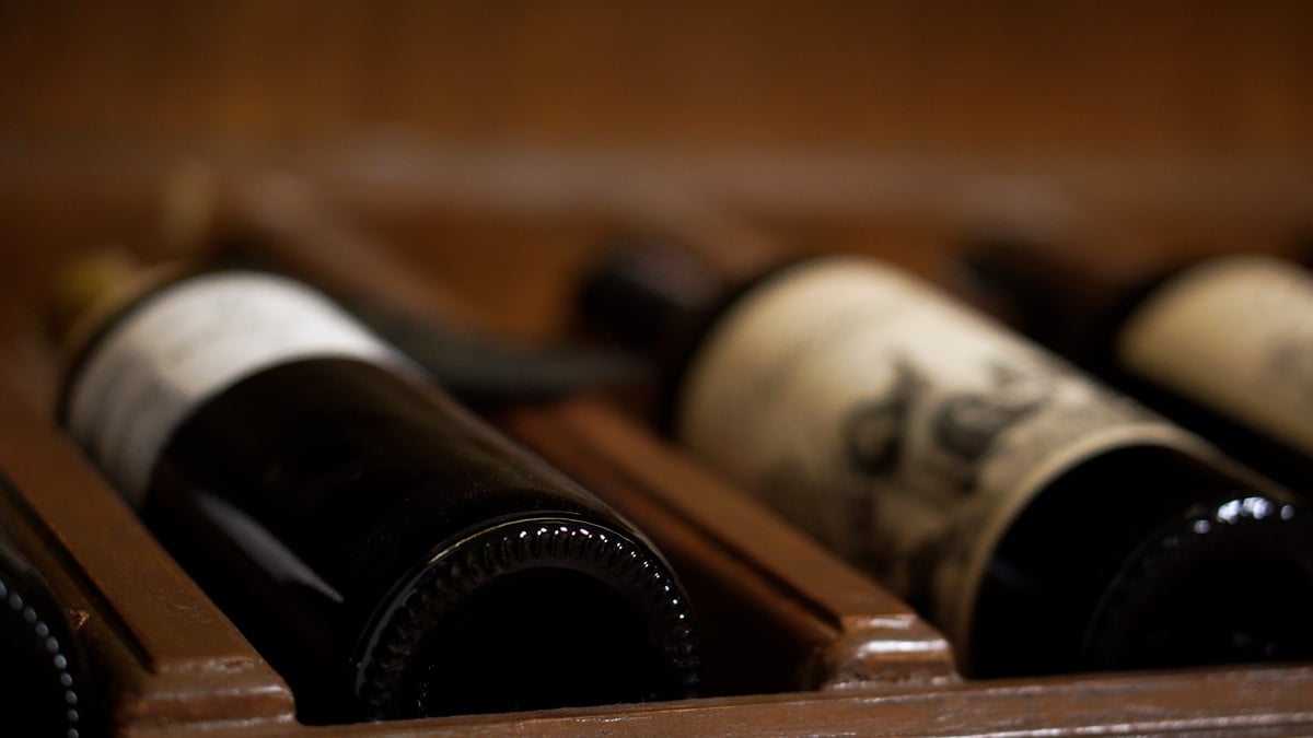 Bottles of wine displayed at a winery