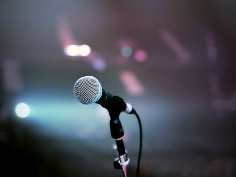 Vocal microphone set on a concert stage