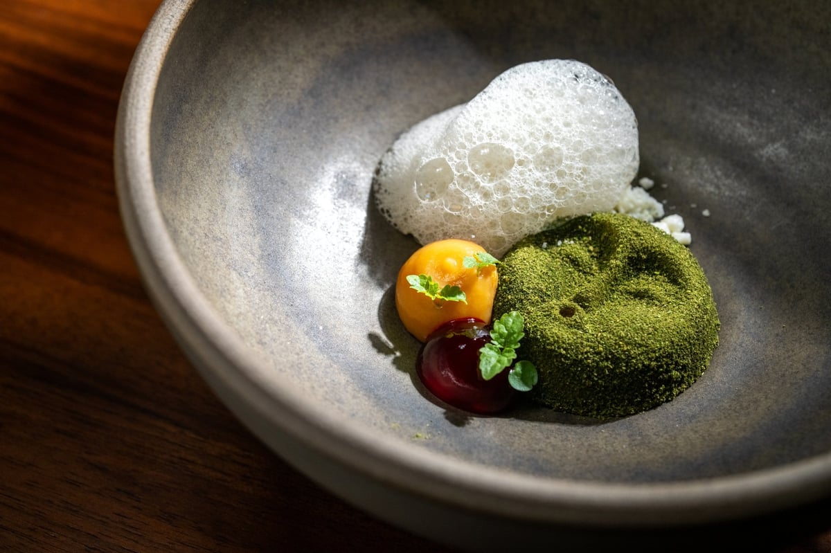 Molecular gastronomy dessert with artistic plating