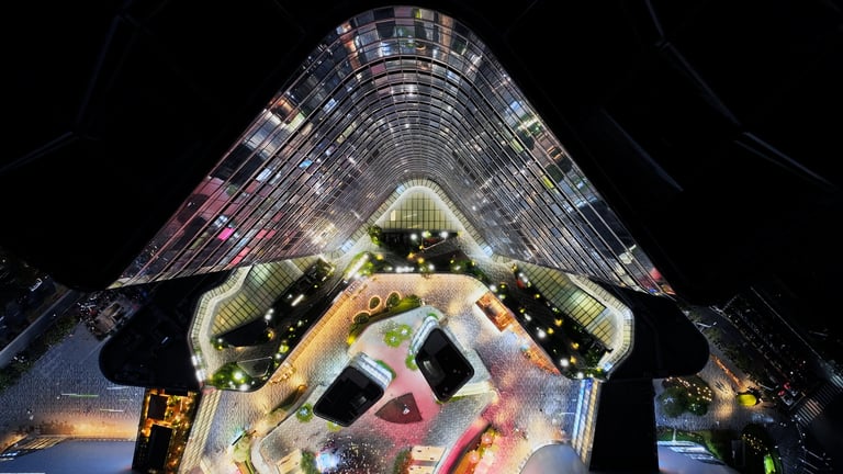 Aerial view glass tall building high-rise financial center
