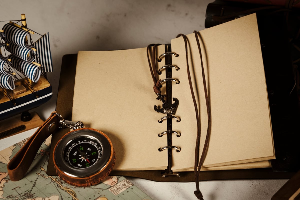 Vintage leather cover notebook, ready to write travel adventures