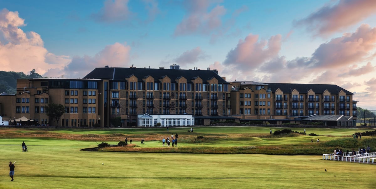 View of Clubhouse on fairway, at Old Course in St Andrews