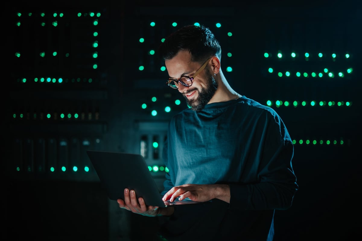 IT security professional working in data center
