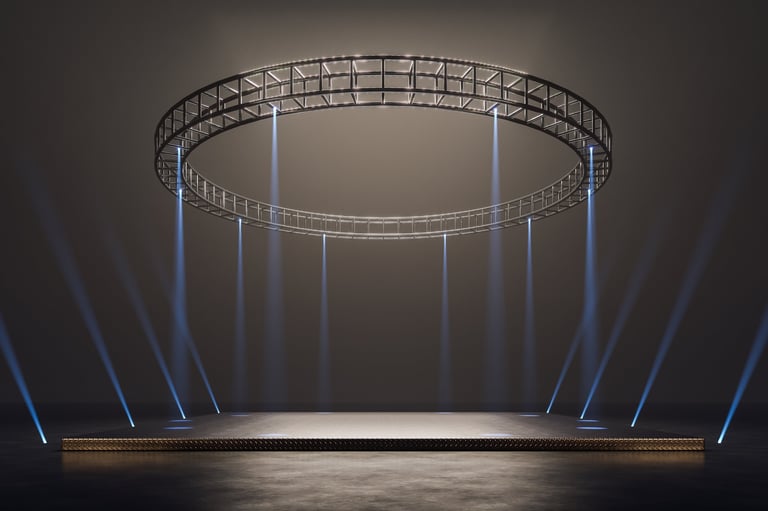 Dramatic stage with lighting for comedy performance