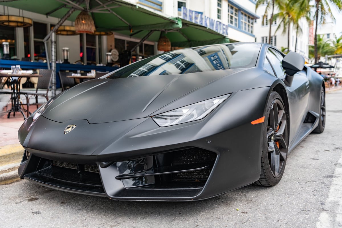 Lamborghini Huracan luxury matte black supercar parked outdoors