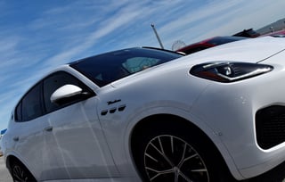 Maserati Grecale luxury SUV cruising at Galveston Beach