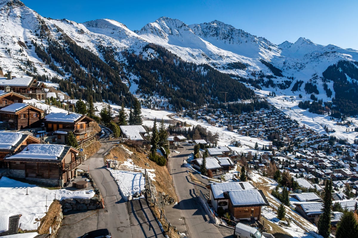 Picture from Valais, Switzerland with swiss mountains and ski resort in winter