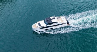 Motorboat sailing at sea luxury charter yacht