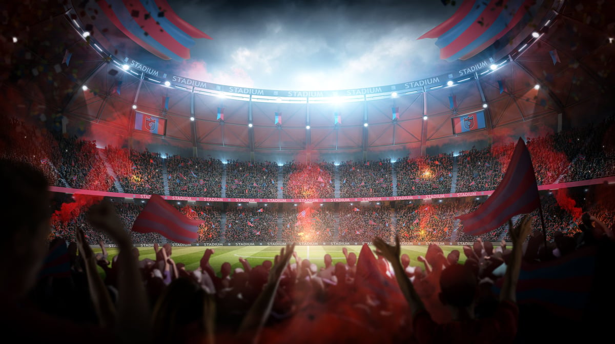 Imaginary stadium rendered with dramatic atmosphere