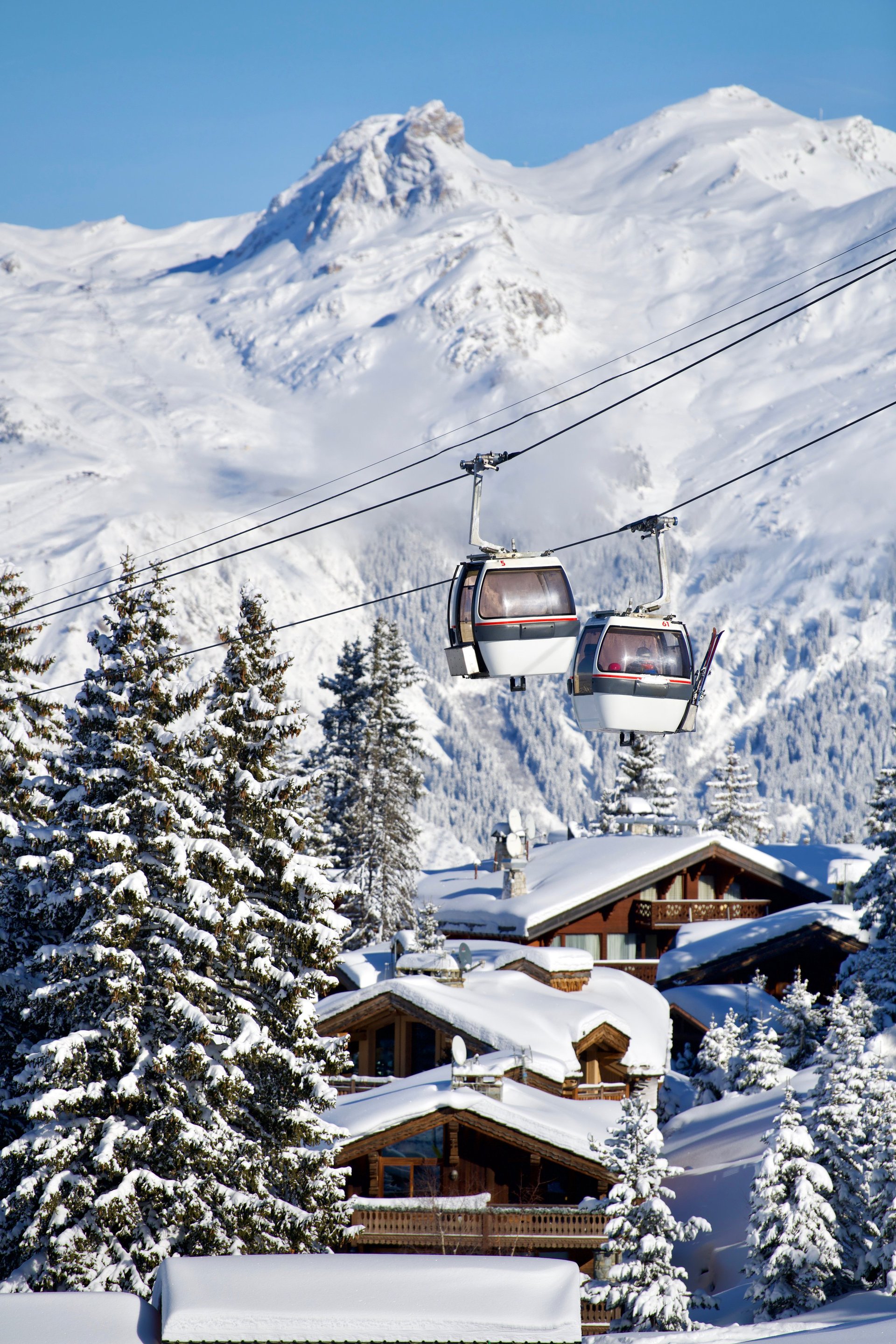 Ski lifts over the slopes of Courchevel ski resort