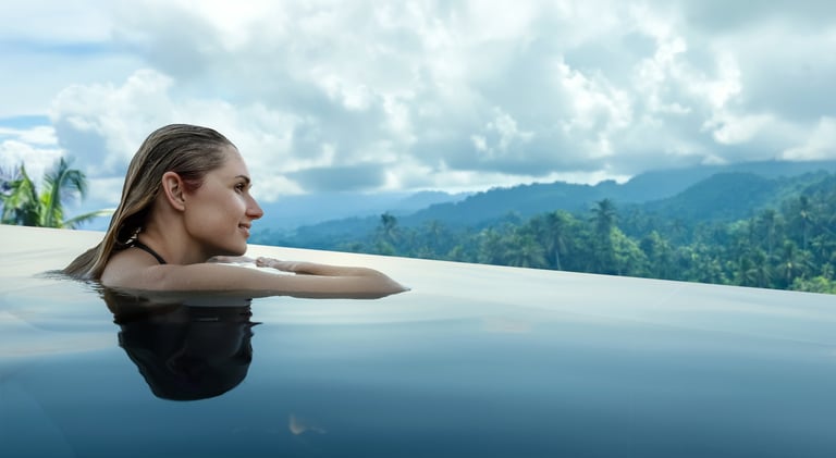 Tropical wellness villa with jungle infinity pool and spa amenities