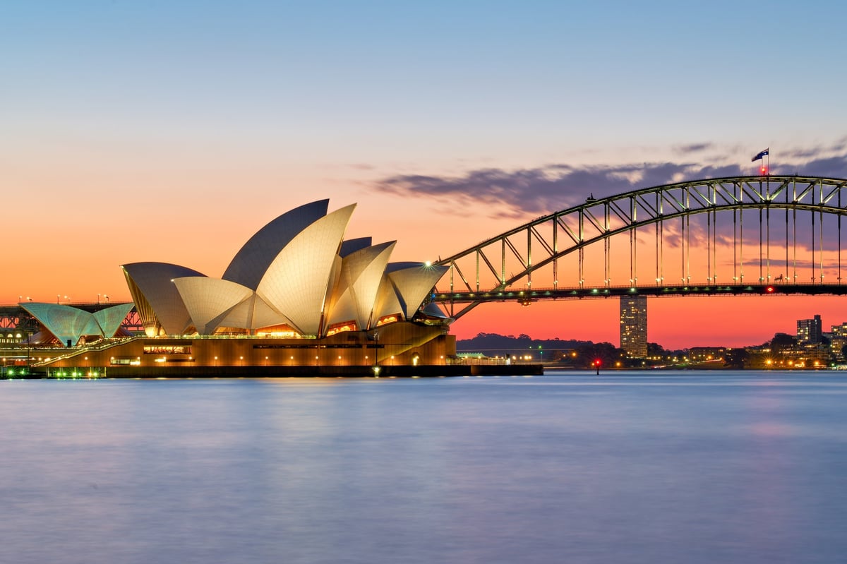 Sydney Opera House and Harbour Bridge at sunset, Australia