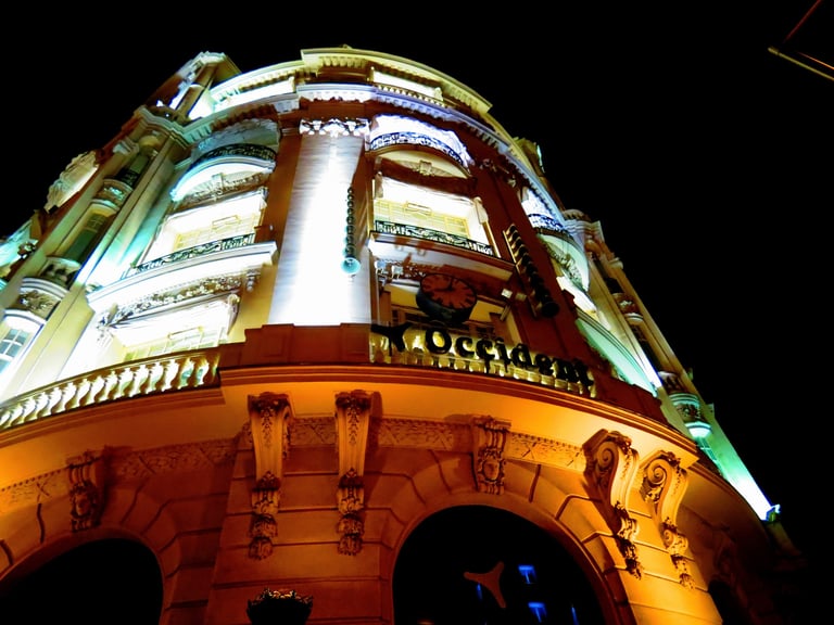 Madrid city buildings at night