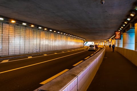 The Louis II Tunnel in Monaco, a famous high-speed section of the F1 Grand Prix circuit