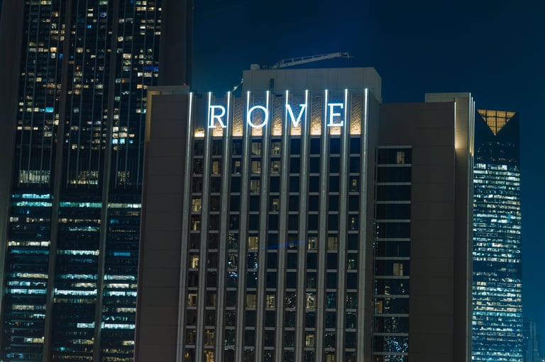 Dubai hotel building at night