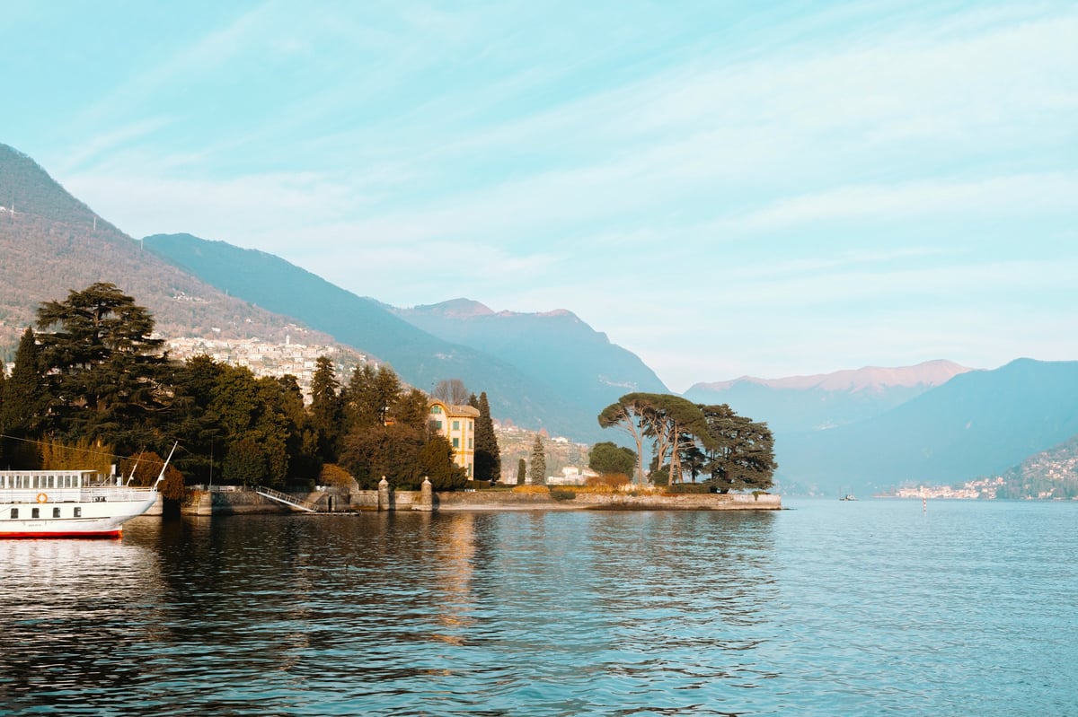 Lakeside buildings and mountains in Queenstown New Zealand