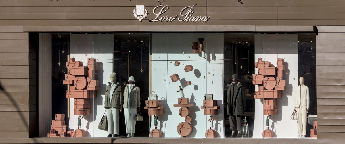 Luxury Italian boutique store entrance window display in New York meatpacking district