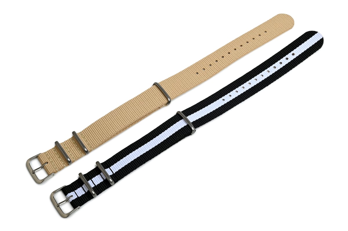 Nylon watch straps on white background luxury timepiece