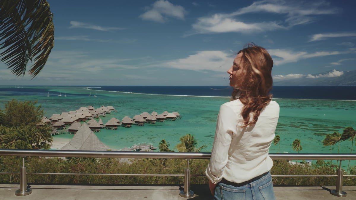 Luxurious overwater bungalows Maldives with turquoise water panoramic view