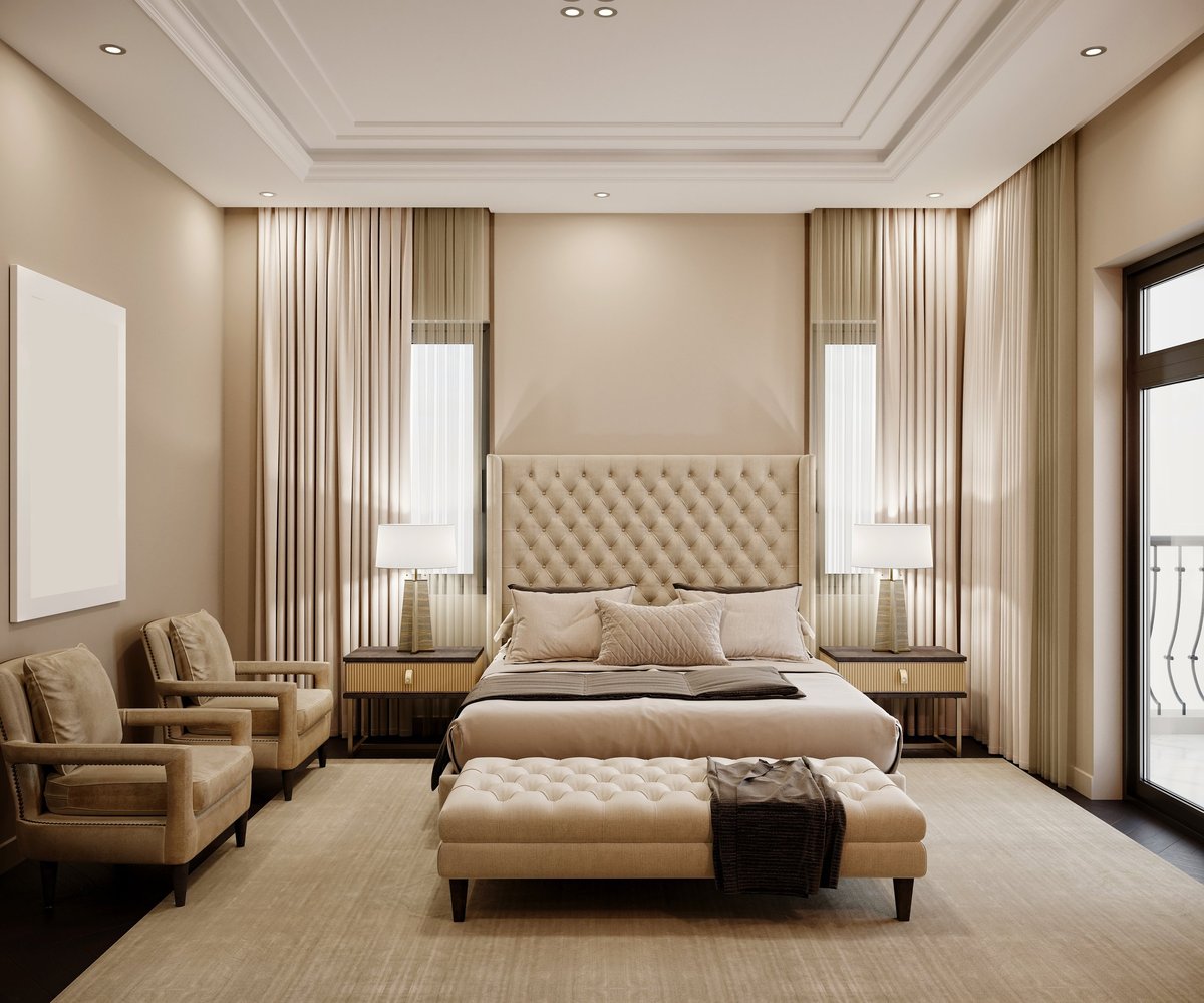Luxury hotel room in Melbourne with sophisticated modern interior design