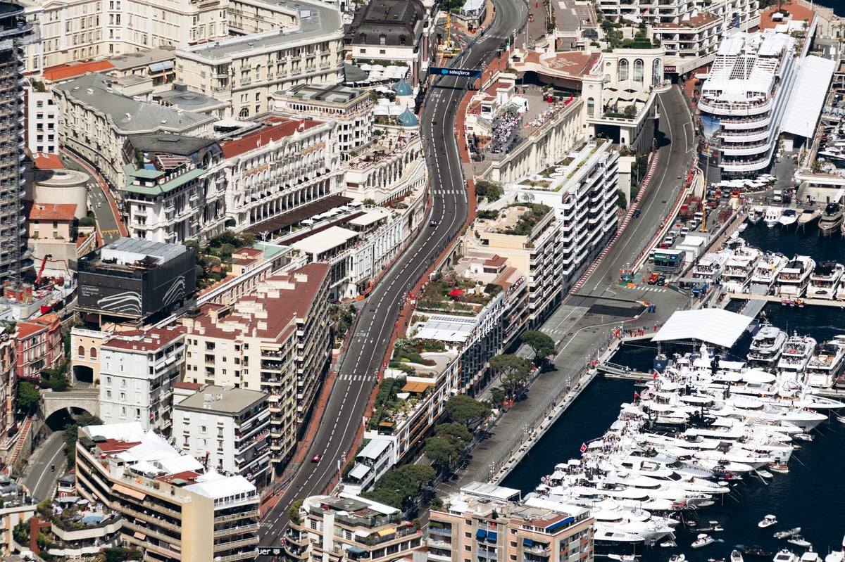 Monaco Harbor and Circuit de Monaco from above during Formula 1 qualifying