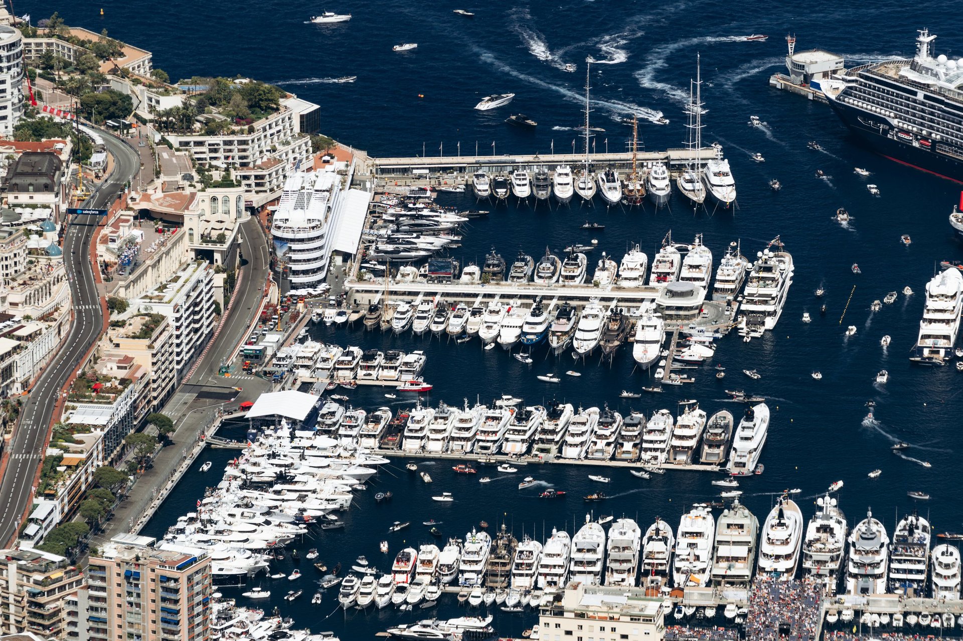 Port Hercules marina and Monte Carlo with luxury yachts and waterfront