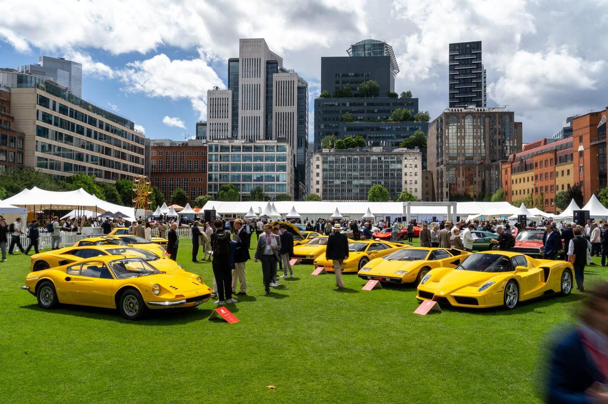 Yellow Dream class cars displayed at the London Concours 2026