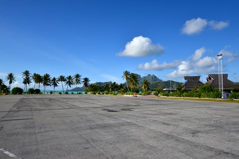 Bora Bora Airport with tropical island backdrop