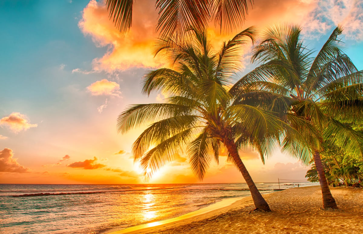 Beautiful sunset over tropical beach