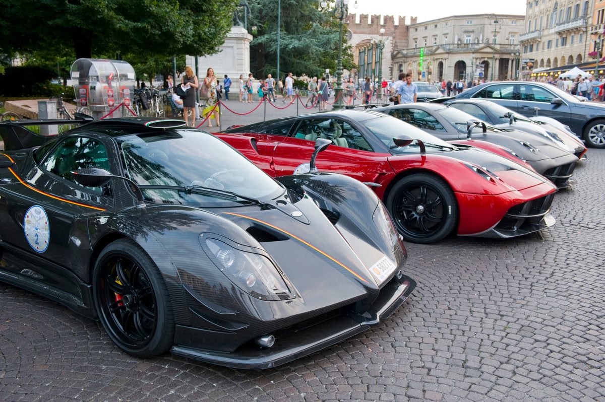 Pagani Zonda LM in a lineup of other Pagani supercars