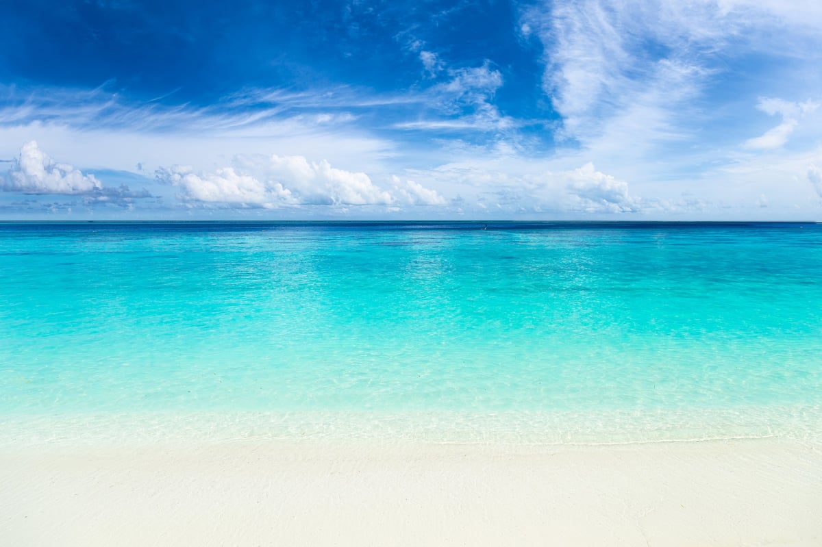 white sand beach with turquoise blue water