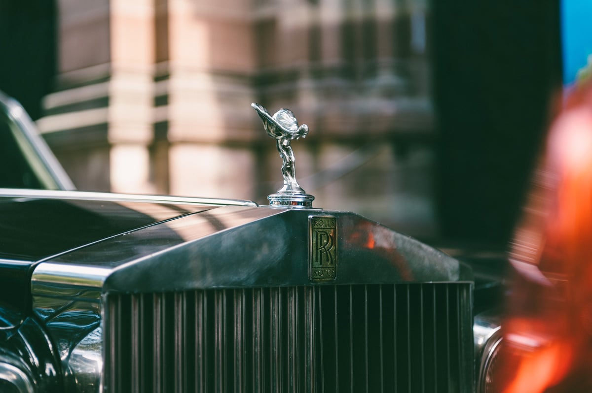 Luxury Rolls-Royce car emblem in Paris during fashion event