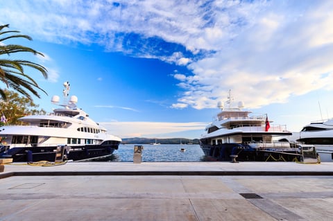 Luxury vacation resort and marina for luxury yachts called Porto Montenegro in Bay of Kotor. Tivat? Montenegro.