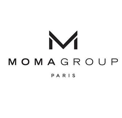 Moma Group Paris logo featuring stylized M symbol with company name and Paris location text