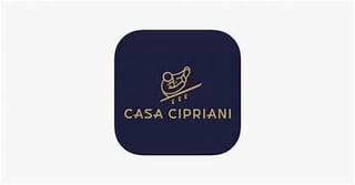 Casa Cipriani logo with gold leaf and text on dark blue square background
