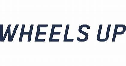 Wheels Up logo in dark blue italicized lettering
