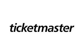 Ticketmaster logo in black italicized text on white background