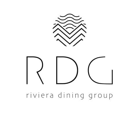 RDG Riviera Dining Group logo with geometric wave and chevron pattern icon above text