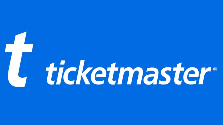 Ticketmaster logo with white text and cross symbol on blue background