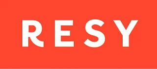 Resy logo with white letters on a red background