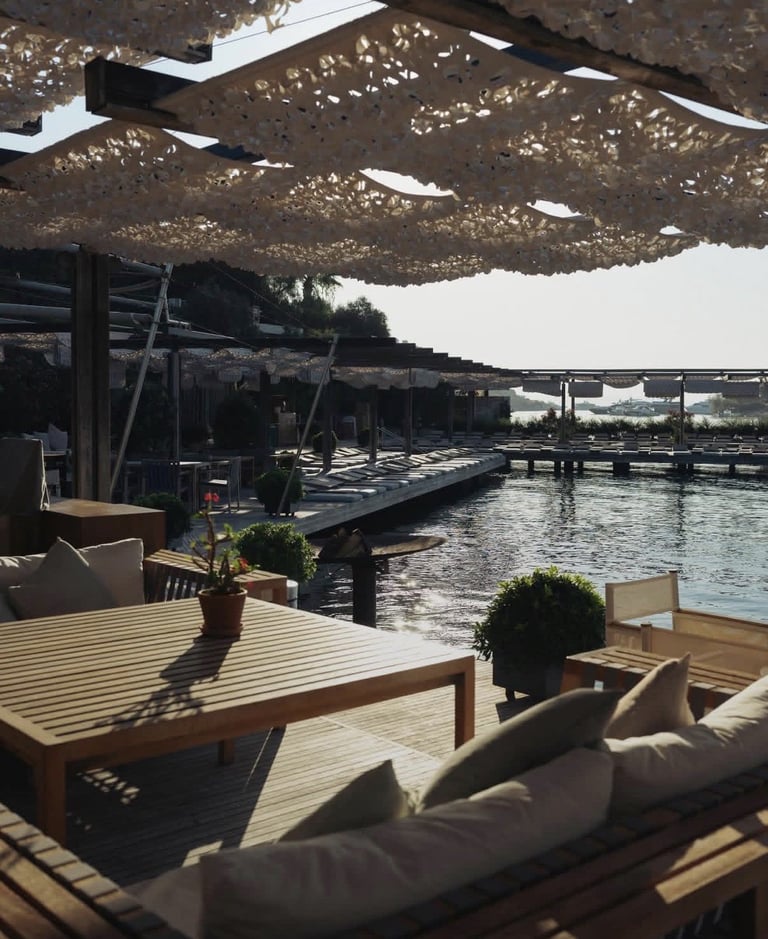 Maçakızı waterfront deck with marina views