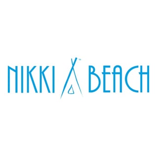 Nikki Beach logo in blue with stylized tent symbol in center