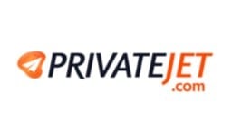 PrivateJet.com logo with orange jet icon and black text