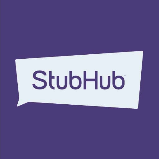 StubHub logo featuring white banner with purple text on dark purple background