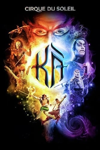Cirque du Soleil promotional poster with glowing logo, performers, and faces split between warm orange and cool blue lighting