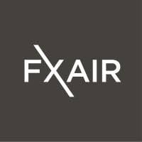 FXAIR logo with white text and diagonal line through the letter X on dark gray background