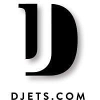 DJETS.COM logo with stylized black D and J letters