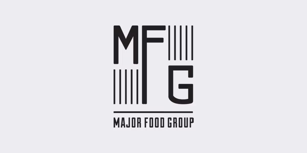 Major Food Group logo with MFG letters and vertical lines on light gray background